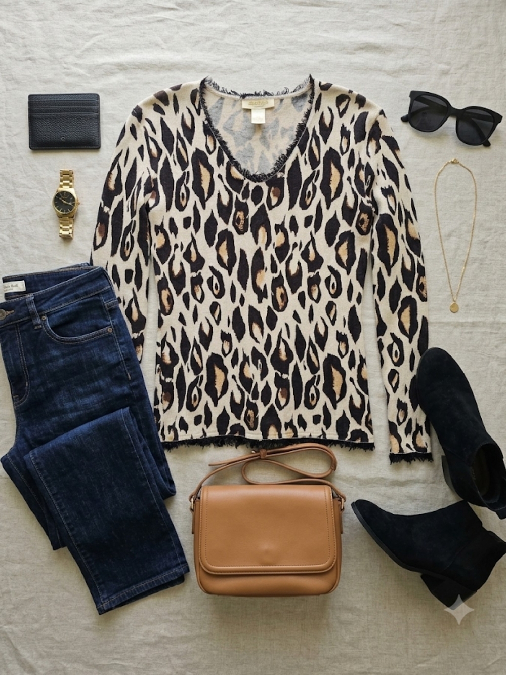 EUC Peck & Peck Silk & Cashmere Blend Animal Print V-Neck Sweater, Size S
